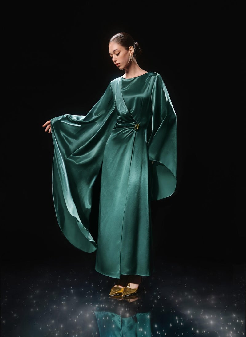 Lichi Satin maxi dress with asymmetrical sleeves - Image 1